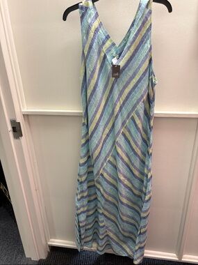 J. Jill Pastel Striped Sleeveless V-Neck Linen Maxi Dress- NWT